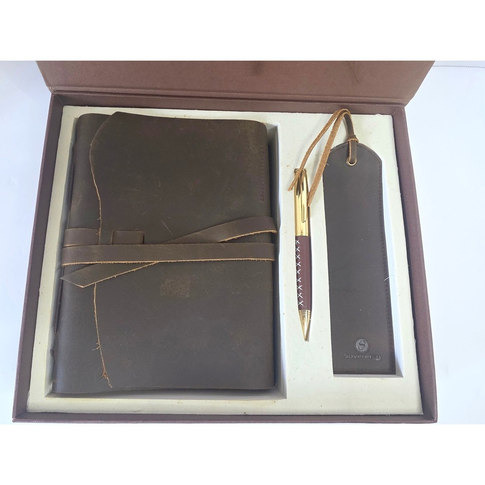 Sovereign-Gear Leather Journal Gift Set 8x6 Brown Notebook Pen Bookmark
